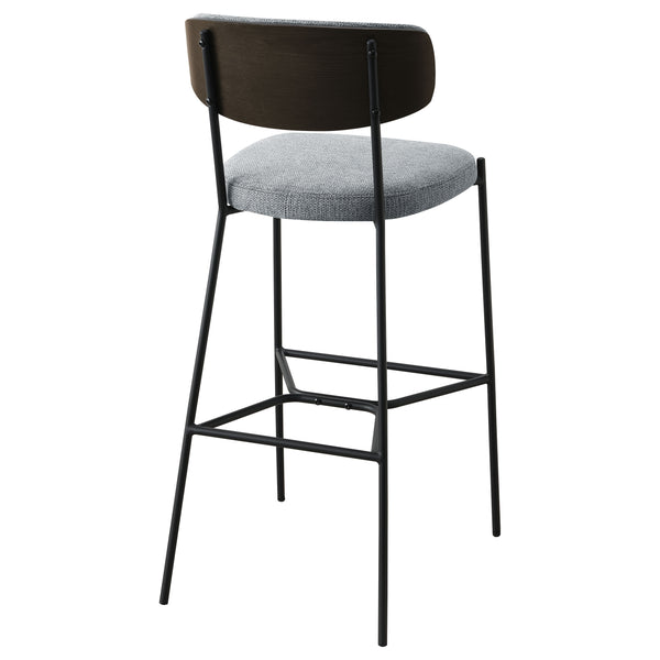 English Elm Joy Grey Pub Height Bar Stool Pair — Upholstered Curved Back Support, Metal Frame, Geometric Footrest, Durable Comfort B062P299865