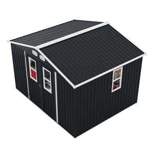 English Elm Outdoor Metal Storage Shed 8x10 with Four Windows Lockable Doors Waterproof Steel W1598S00038
