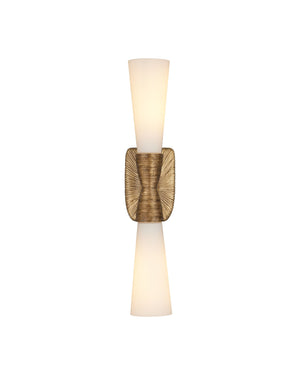 Currey & Company Burrows Brass Bath Wall Sconce - Sculptural Design With Textured Metal And Elegant White Glass Globes Gold Glass ,Brass 5800-0065-currey-company