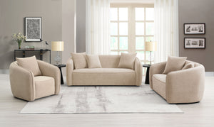 English Elm Keith Beige Chenille 3PCS Living Room Set — Elegant Beige Sofa, Loveseat & Chair with Premium Foam Cushions B2726S00190