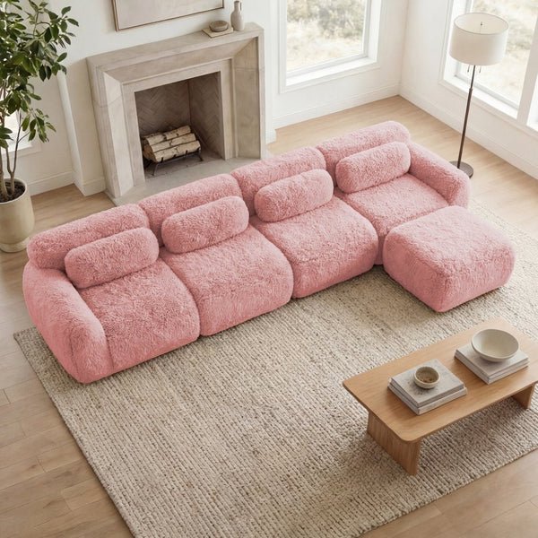 English Elm L-shaped Modular Plush Sectional Sofa with Cloud Foam Cushions for Cozy Living Spaces Pink W714S01563