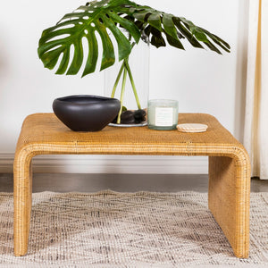 English Elm Cahya Natural Square Woven Rattan Coffee Table with Waterfall Edges, Organic Grain & Modern Warmth B062P344967