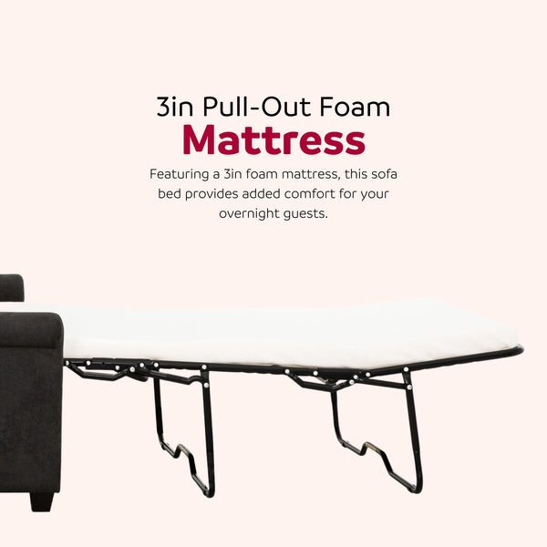 English Elm Convertible Twin Sleeper Sofa with USB Ports — Dark Gray 54" Compact 2-Seater Sofa Bed with Pocket Springs, Linen Upholstery & Side Outlet for Small Spaces B011P198404