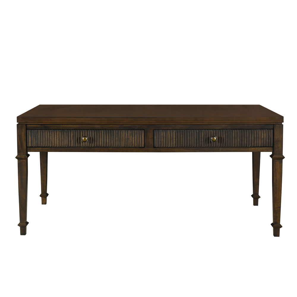 JLA Home Martha Stewart - Fluted two-drawer coffee table with fluted faces, antique-brass knobs & dark brown veneer finish MT120-1192