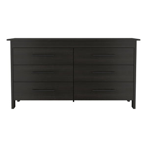 English Elm Double Six-Drawer Dresser with Metal Gliders and Pulls, Engineered Wood, Compact 31.7" Height Black 35 L x 22 W x 7 H B097S00101