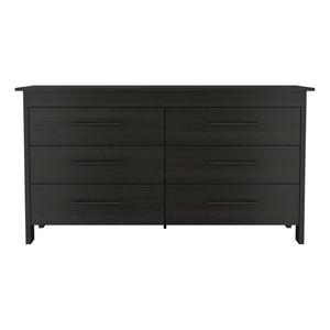 English Elm Paris Six Drawer Double Dresser Black Wengue Finish Mid-century Bedroom Storage B097S00241