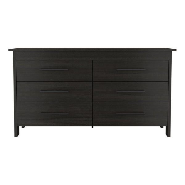 English Elm Paris Six Drawer Double Dresser Black Wengue Finish Mid-century Bedroom Storage B097S00241