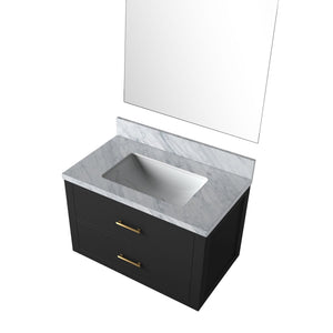 English Elm Black Single Bath Vanity With Carrara Marble Countertop & Mirror - Modern Space-Saving Elegance B2731S01428