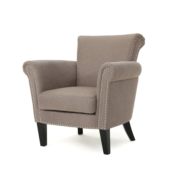 English Elm Christopher Knight Home® - CLUB Chair with Curved Silhouette and Nailhead Trim — Upholstered Luxury Accent Seat with Birch Legs Light Coffee 31.5 L x 24.75 W x 23 H 60841.00LCOF