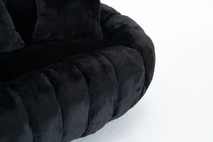 English Elm Floral-shaped Faux Fur Two Seater Sofa Sculptural Petal Design for Cozy Living Rooms Black W2012P399203