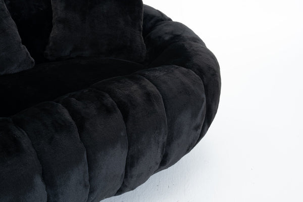English Elm Floral-shaped Faux Fur Two Seater Sofa Sculptural Petal Design for Cozy Living Rooms Black W2012P399203