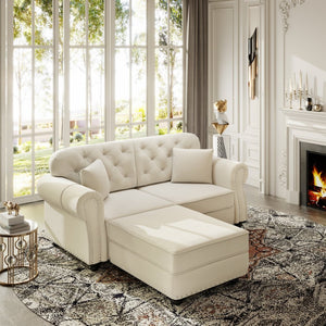 English Elm 63"upholstered Velvet Loveseat with Tufted Back Nailhead Arms Chesterfield Living Room Beige White W1885S00379
