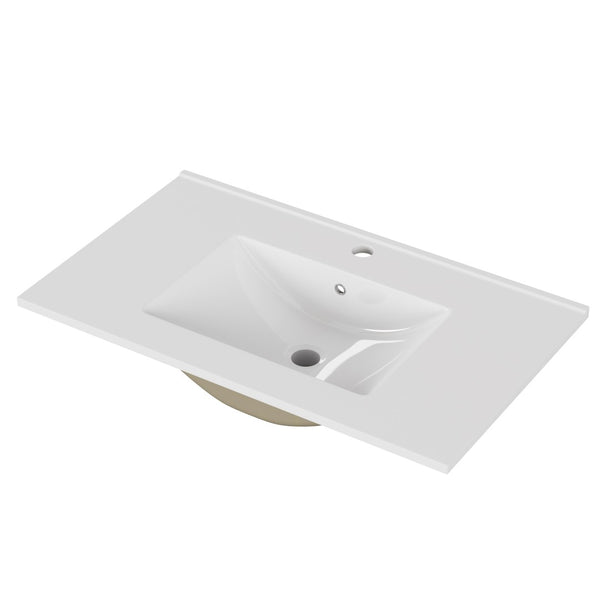 English Elm 32-inch Ceramic Drop-in Bathroom Sink Glossy Rectangular Basin for Modern Vanity W3151P264909