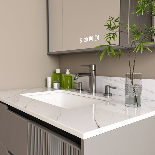 English Elm 37 Inch Marble Vanity Top – Elegant Bianco Carrara Stone With Undermount Sink & Pre-Drilled Holes W2700P194075