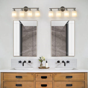 English Elm 24" Modern 4-Light Vanity Wall Sconce - Brushed Nickel & Frosted Glass For Elegant Bathroom Lighting W2312P374809
