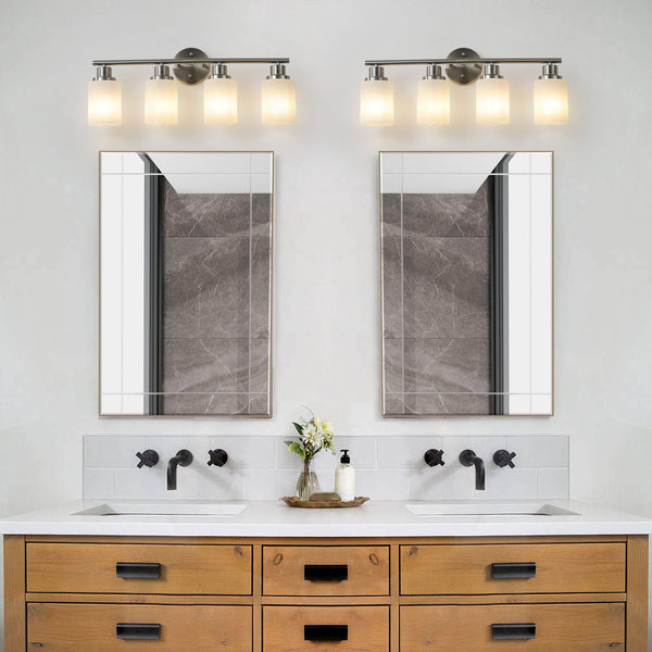English Elm 24" Modern 4-Light Vanity Wall Sconce - Brushed Nickel & Frosted Glass For Elegant Bathroom Lighting W2312P374809