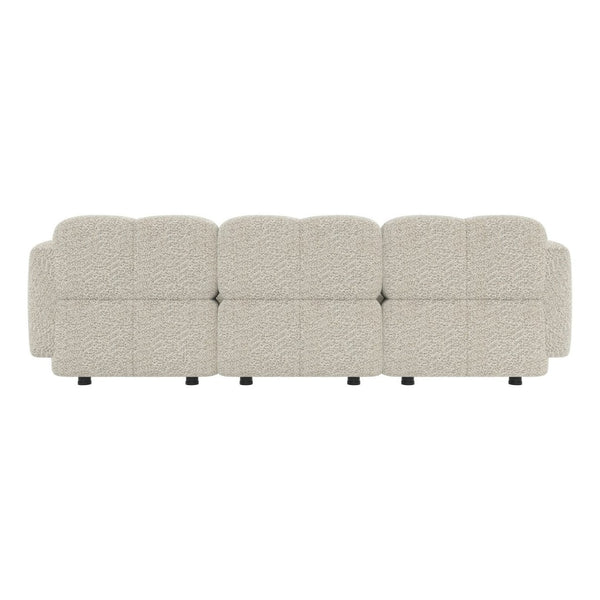 English Elm Beige Boucle L-shaped Sectional with Sculptural Cushion Blocks and Movable Ottoman Beige N758T404142A