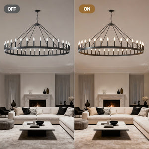 English Elm 59.06 Inch Matte Black Wagon Wheel Chandelier 54 Light Farmhouse Grand Entryway W5008P388933