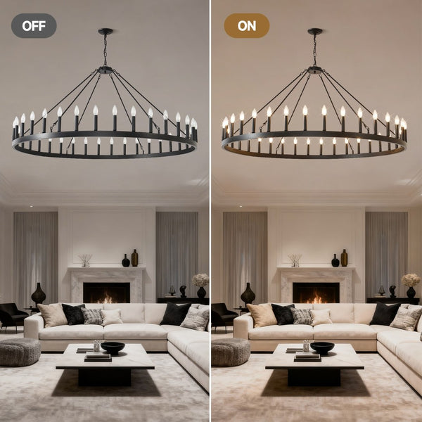 English Elm 59.06 Inch Matte Black Wagon Wheel Chandelier 54 Light Farmhouse Grand Entryway W5008P388933