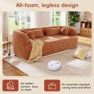 English Elm [new]86" Chenille Cloud Sofa Curved Legless 3-seater with Pocket Springs for Living Room Orange N723P404465G