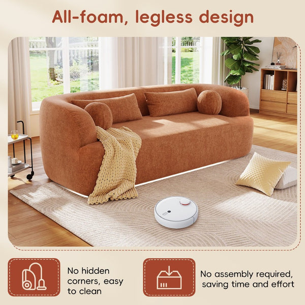 English Elm [new]86" Chenille Cloud Sofa Curved Legless 3-seater with Pocket Springs for Living Room Orange N723P404465G