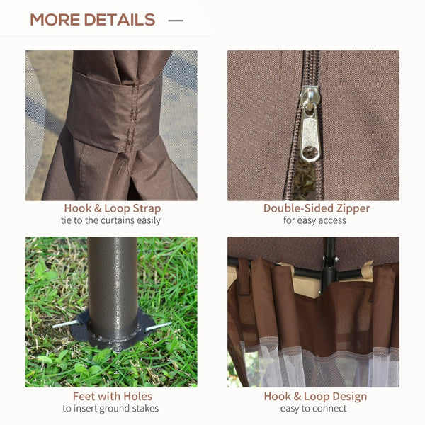 English Elm Outsunny 12' X 12' Round Gazebo With Double-Tier Roof, Mesh Netting, Curtains & Sturdy Steel Frame W2225P174254-GIGA