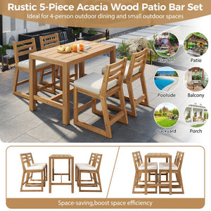 English Elm Trexm Solid Acacia Outdoor Bar Set Five Piece Rustic Slatted Counter Height Patio Light Teak TM000029AAD