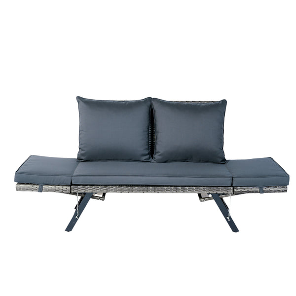 English Elm 1 PCS Patio Wicker Bench Foldable Side Armrest Grey Wicker Dark Grey Cushion Weatherproof Seat W329P285874