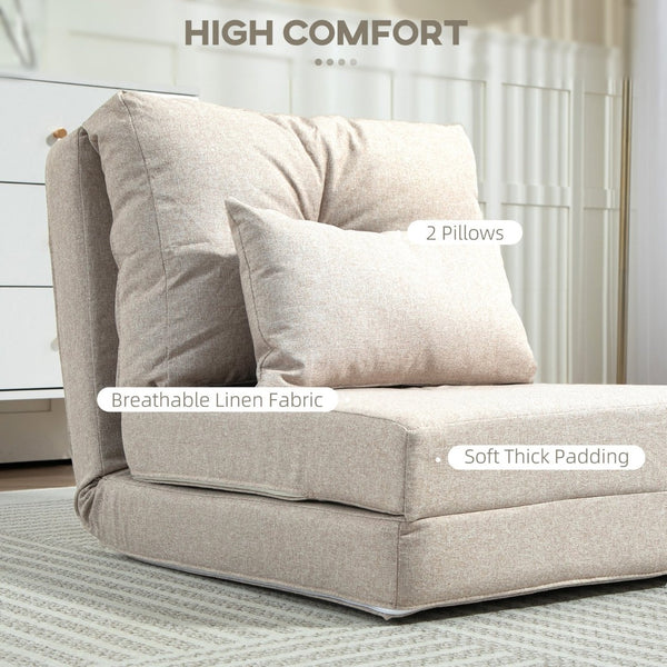 English Elm Floor Sofa Bed with Five Position Recline Linen Upholstery and High Density Foam Padding T3971P405986