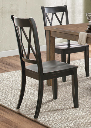 English Elm 5pc Farmhouse Dining Set Pine Table with Four Double X Back Chairs for Kitchen Black Brown B011S00996
