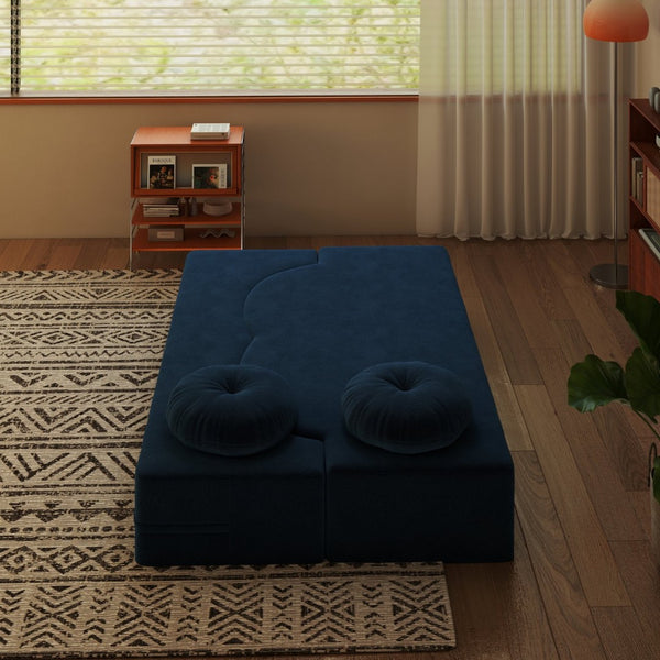 English Elm Folding Foam Futon Sofa Sleeper Twin Size Floor Lounger for Guest or Studio Use Blue W2353P386232