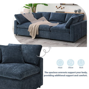English Elm [new Sku] Chenille Modular Sectional Sleeper Sofa with Ottoman Six Seat U Shape Living Room Dark Blue N723S8583K