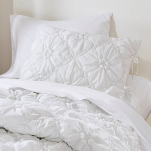 JLA Home Intelligent Design - 2PCS Floral Comforter Set with Puffy Quilting, Bow-Tie Accents & Brushed Microfiber for All-Season Coziness White ID10-2476