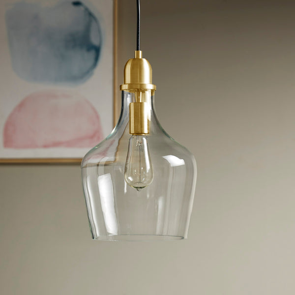 JLA Home INK+IVY - Bell Bell-shaped Hanging Glass Pendant Light with Clear Hand-Blown Shade and Gold Finish, Adjustable Cord MP151-0123