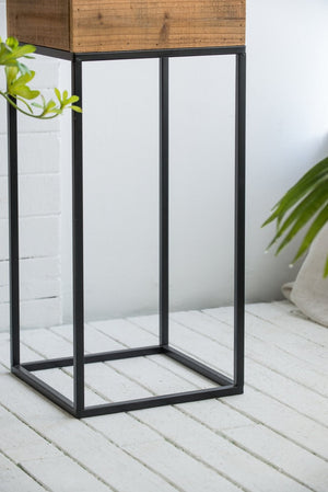 English Elm Set of 2 Reclaimed Wood Box Plant Stands with Iron Legs for Farmhouse Decor W2078P496651