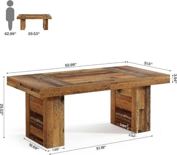 English Elm Executive Home Office Desk with Warm Wood Grain Finish and Spacious 63 Inch Worksurface T3971P460528