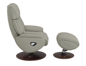 English Elm Kandoro Gray Top Grain Leather Accent Chair with Swivel, Ottoman & Recline — Pocket Coil Comfort, Sleek Design B2726P245874