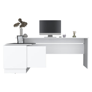 English Elm Emery L-Shaped 70" Corner Desk White – Spacious 70.5" Workstation with Cabinet, Shelves, Stylish Fit B200S00274