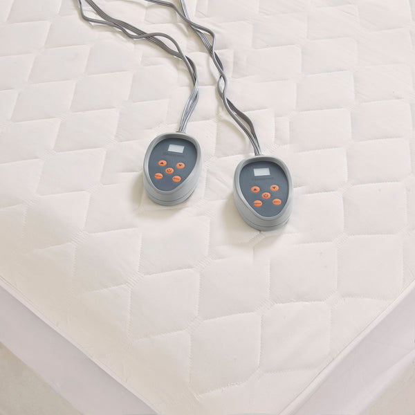 JLA Home Beautyrest - Cotton Heated Mattress Pad, Fits to 21" Deep, 20 Heat Levels, EMF-Reduced, Dual Controllers, Washable BR55-3064