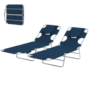 English Elm Outdoor Folding Chaise Loungers Set of Two with Face Cavity for Pool and Patio T3971P481651
