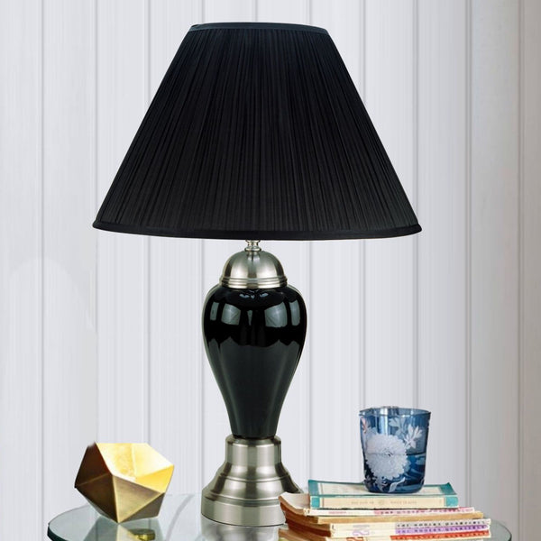 English Elm 27" Tall Ceramic Table Lamp - Elegant Urn Design With Silver And Black Finish, Linen Shade Glow B072116113