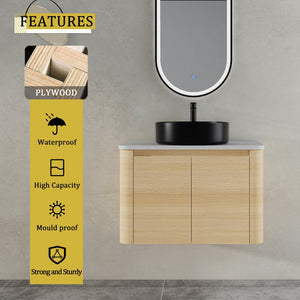 English Elm 30'' Wall-Mounted Bathroom Vanity With Ceramic Art Sink, Soft-Close Doors & Space-Saving Design W999S00463