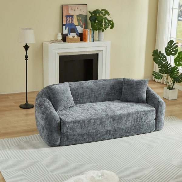 English Elm 87-inch Curved Chenille Convertible Sofa Recliner Bed with Pull-out Base for Living Room Grey W3505P452805