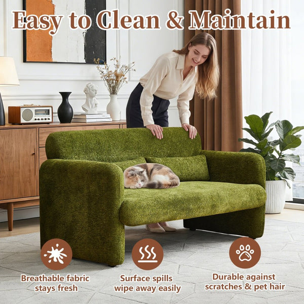 English Elm Best-selling Boucle Cloud Loveseat Velvet Upholstered 2 Seater with Lumbar Pillow Green W1765P334060