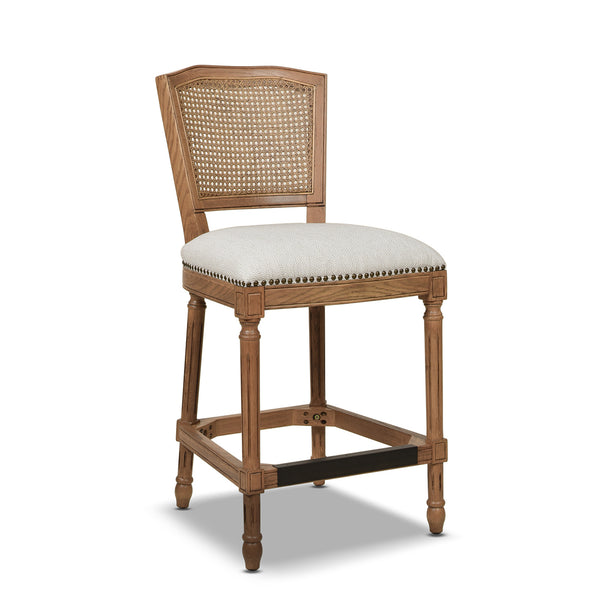 English Elm Jennifer Taylor Home - Triomphe Rattan Wicker High Back Armless Counter Stool — French Country Oak Frame, Upholstered Comfort White B2719P238385
