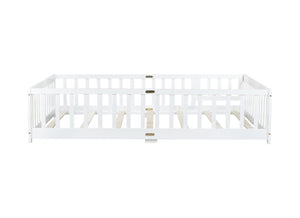 English Elm Full Size Rubberwood Floor Bed with Safety Guardrails and Latching Door for Toddlers White W504P429297
