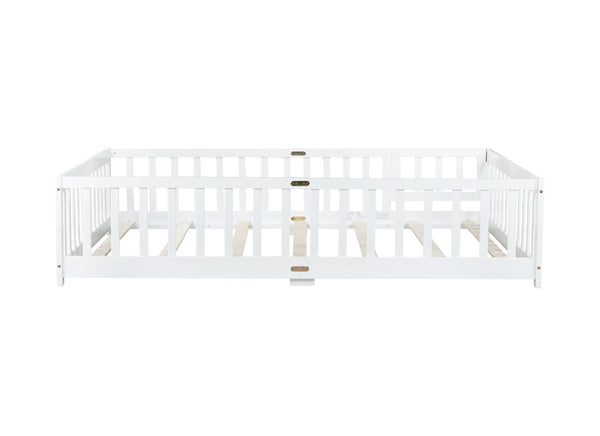 English Elm Full Size Rubberwood Floor Bed with Safety Guardrails and Latching Door for Toddlers White W504P429297