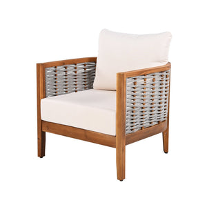English Elm Outdoor Acacia Wood Tub Chair Woven Rope Deep Seating with Cushions for Patio Garden N780P245859G-2