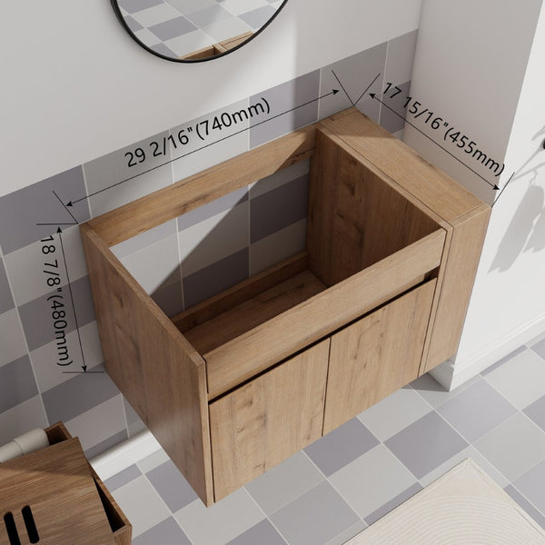 English Elm 30 Inch Wall Mounted Bathroom Vanity with Open Shelf Hardware Free Handle Design W99956039
