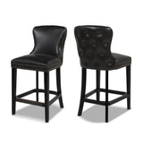 English Elm Sonoma 26 Inch Upholstered Armless Counter Height Bar Stool (Set Of 2), Vintage Black Brown Faux Leather